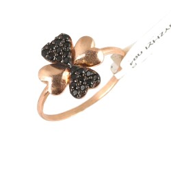 925 Sterling Silver Lucky Clover Ring with Black Cz - Nusrettaki
