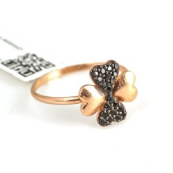 925 Sterling Silver Lucky Clover Ring with Black Cz - Nusrettaki (1)