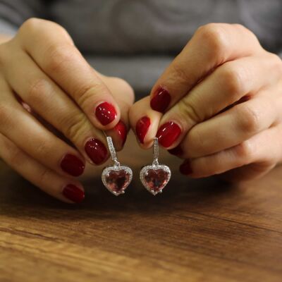 925 Ayar Gümüş Kalpli Zultanit Anturaj Küpe - 1