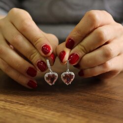 925 Ayar Gümüş Kalpli Zultanit Anturaj Küpe - Nusrettaki