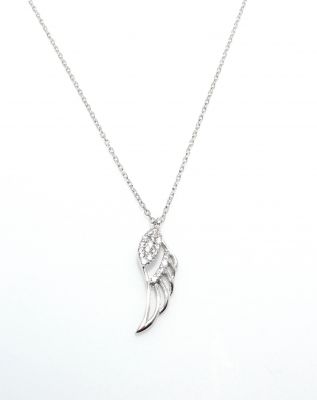 Silver Wing Necklace with White CZ - 3