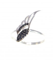 Nusrettaki - 925 Sterling Silver Angel Wing Design Ring with White & Black CZ