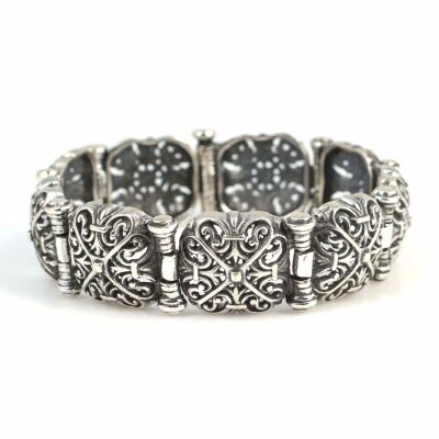 925 Ayar Gümüş Kare Bombeli Ajur Desenli Bileklik - 1