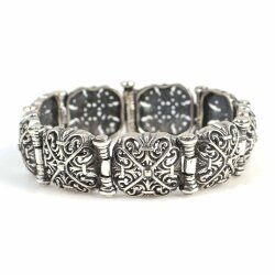 925 Ayar Gümüş Kare Bombeli Ajur Desenli Bileklik - Nusrettaki