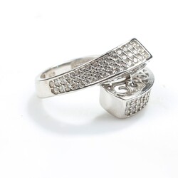 925 Ayar Gümüş Kare Model Taşlı Yüzük - 7