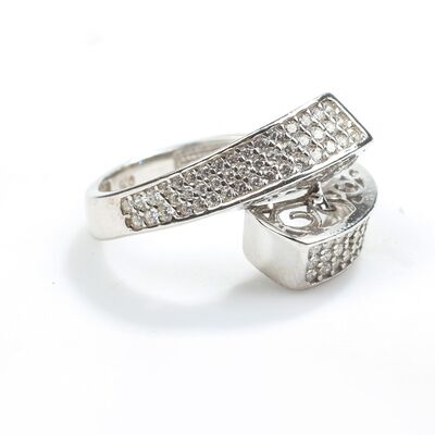 925 Ayar Gümüş Kare Model Taşlı Yüzük - 7