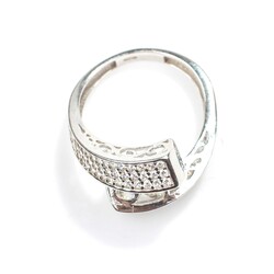 925 Ayar Gümüş Kare Model Taşlı Yüzük - 5