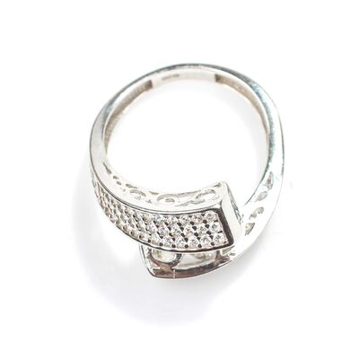 925 Ayar Gümüş Kare Model Taşlı Yüzük - 5