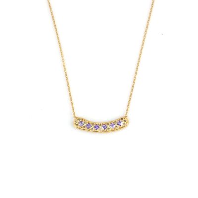 925 Ayar Gümüş Taşlı Aurora Kolye, Sarı - Mor Sarı taş - 1