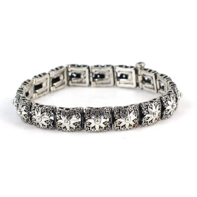 925 Ayar Gümüş Kare Papatya Model Bileklik - 1