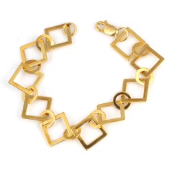 925 Ayar Gümüş Kare Ve Yuvarlak Model Bileklik, Sarı - Nusrettaki