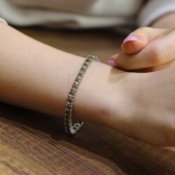 925 Ayar Gümüş Kare Zultanit Taşlı Suyolu Bileklik - 4