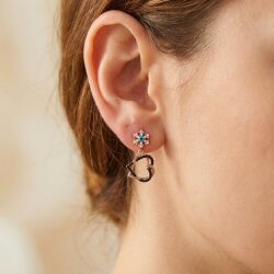 925 Rose Couple Hearts with Snowflake Drop Earrings, Black Zircon - Nusrettaki