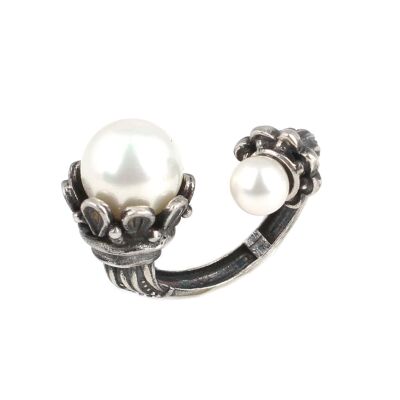 925 Ayar Gümüş Kavuşan İnciler Tasarım Yüzük - 2