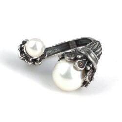 925 Ayar Gümüş Kavuşan İnciler Tasarım Yüzük - 3