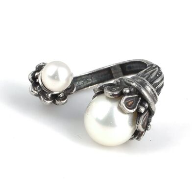 925 Ayar Gümüş Kavuşan İnciler Tasarım Yüzük - 3