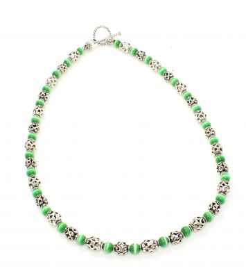 925 Ayar Gümüş Kedi Gözü Taşlı Kolye - 5