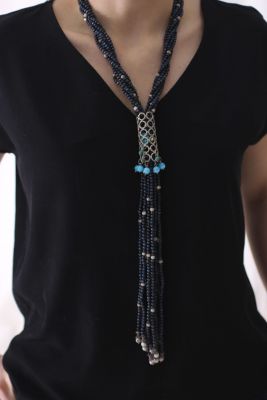 925 Ayar Gümüş Kedi Gözü Taşlı Uzun Kolye - 5