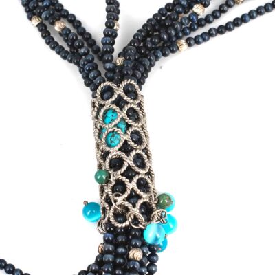 925 Ayar Gümüş Kedi Gözü Taşlı Uzun Kolye - 2