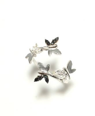 925 Ayar Gümüş Minimal Kelebekler Yüzük, Beyaz - 2