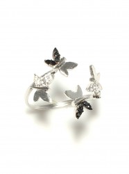 925 Ayar Gümüş Minimal Kelebekler Yüzük, Beyaz - 3