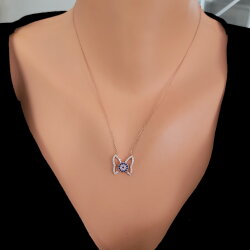 925 Ayar Gümüş Nazar Boncuklu Kelebek Kolye, Sarı - Nusrettaki