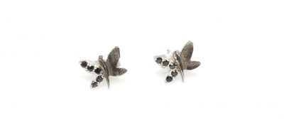 925 Silver Dragonfly Stud Earrings with Black Zircon - 1