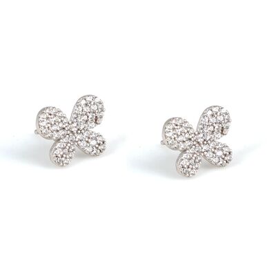 925 Silver Butterfly Stud Earrings with Top Nailed White Zircons - 1