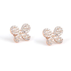 925 Rose Silver Butterfly Stud Earrings with Top Nailed White Zircons - Nusrettaki