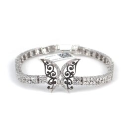 925 Ayar Gümüş Kelebek Modeli Su Yolu Bileklik, Beyaz Siyah - Beyaz Taş - Nusrettaki (1)