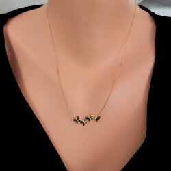 925 Ayar Gümüş Kelebekler Kolyesi, Beyaz - Siyah Taş - Nusrettaki