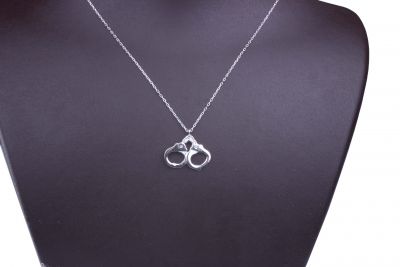 Sterling Silver Handcuffs Pendant Necklace, White Gold Vermeil - 3
