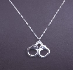 Sterling Silver Handcuffs Pendant Necklace, White Gold Vermeil - 4