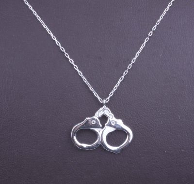 Sterling Silver Handcuffs Pendant Necklace, White Gold Vermeil - 4