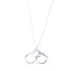 Sterling Silver Handcuffs Pendant Necklace, White Gold Vermeil - 5
