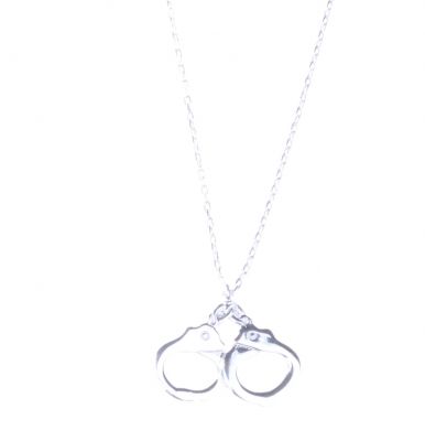 Sterling Silver Handcuffs Pendant Necklace, White Gold Vermeil - 5
