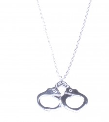 Sterling Silver Handcuffs Pendant Necklace, White Gold Vermeil - 6