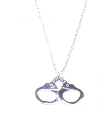 Sterling Silver Handcuffs Pendant Necklace, White Gold Vermeil - 6