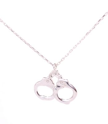 Sterling Silver Handcuffs Pendant Necklace, White Gold Vermeil - 2