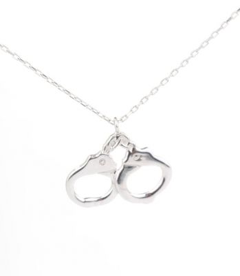 Sterling Silver Handcuffs Pendant Necklace, White Gold Vermeil - 1