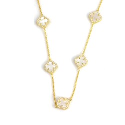 925 Ayar Gümüş Kenarları Zirkon Taşlı 9'Lu Yonca Model Sedef Taşlı Kolye - Nusrettaki (1)