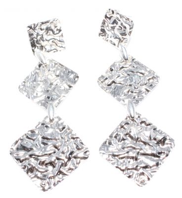 925 Sterling Silver Wrinkled Squares Dangle Filigree Earrings - 2