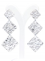 925 Sterling Silver Wrinkled Squares Dangle Filigree Earrings - 3
