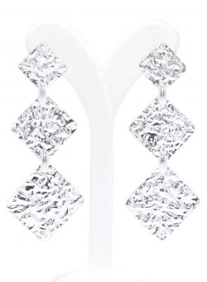 925 Sterling Silver Wrinkled Squares Dangle Filigree Earrings - 3