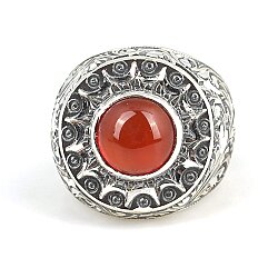 925 Ayar Gümüş Kırmızı Akik Taşlı El Kalemli Erkek Yüzüğü - Nusrettaki (1)