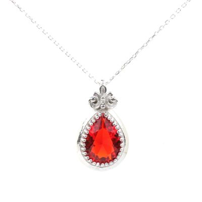 Silver Necklace with Drop Red Stone - 2
