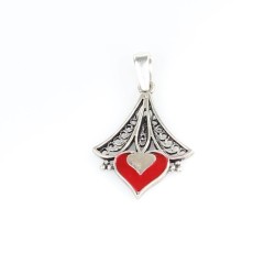 925 Sterling Silver Heart Design Pendant with Red Enameled - Nusrettaki (1)