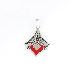925 Sterling Silver Heart Design Pendant with Red Enameled - 3