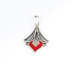 925 Sterling Silver Heart Design Pendant with Red Enameled - 4