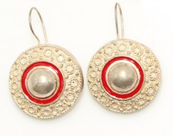 925 Silver Red Enameled Antique Globe Drop Earrings - Nusrettaki